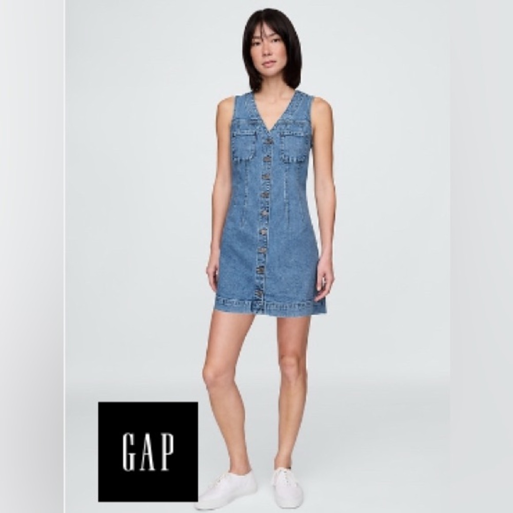 GAP V-Neck Denim Mini Dress, Size Large